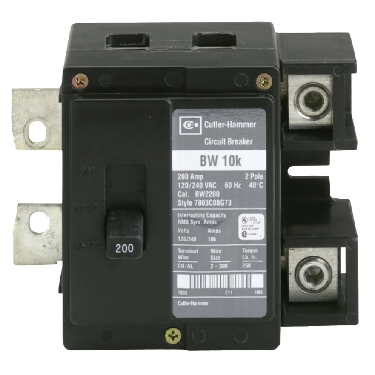 Minimalist Eaton BW 200A Double-Pole Standard Trip Main Breaker Smooth