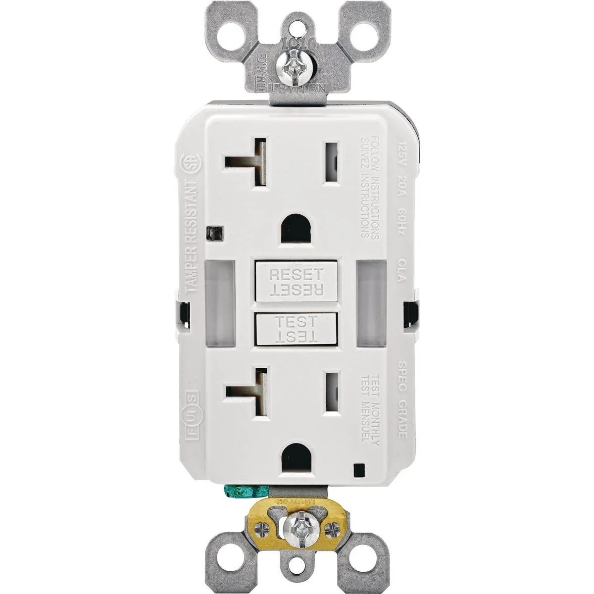 Certified Leviton SmartLockPro Self-Test 20A White Tamper Resistant 5-20R GFCI Outlet Luxury