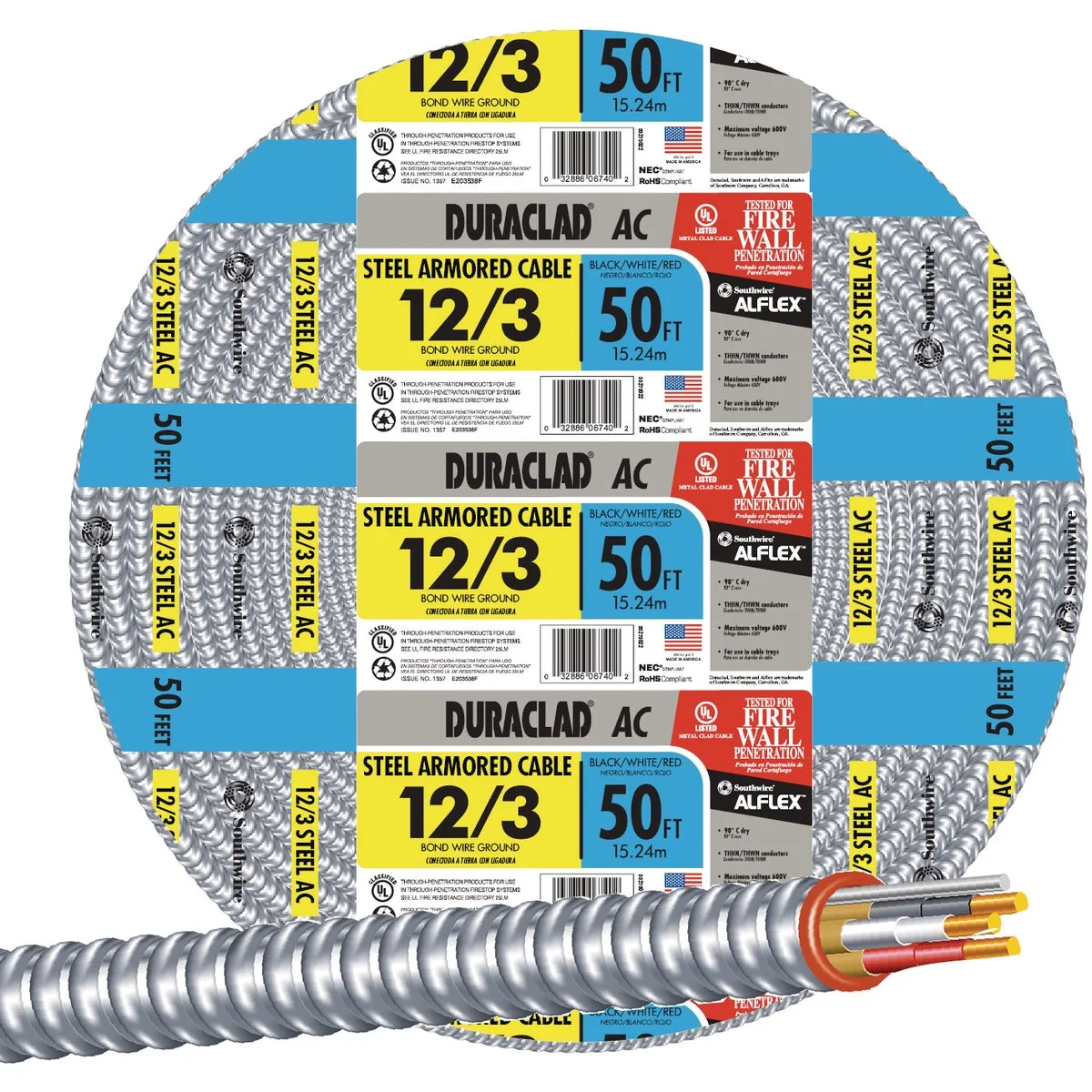 First-Class Southwire 50 Ft. 12 3 AC Armored Cable Electrical Wire Premium