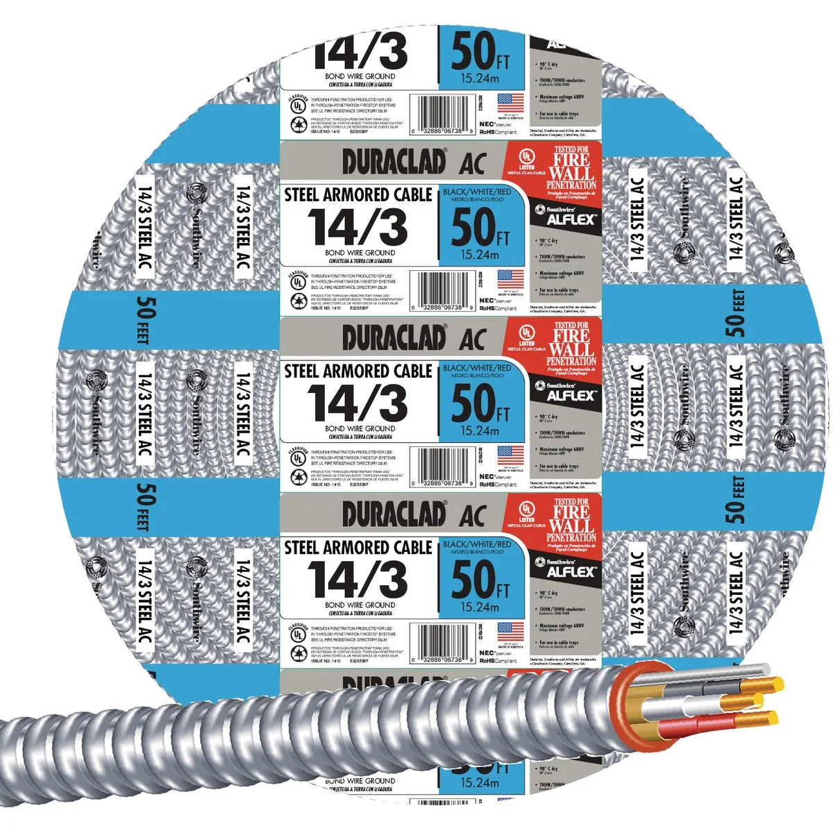Powerful Southwire 50 Ft. 14 3 AC Armored Cable Electrical Wire Premium