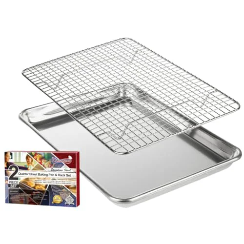 Expertly Made Small Baking Pan with Wire Rack Even Heat Cooking Combo 2 Count Lightweight