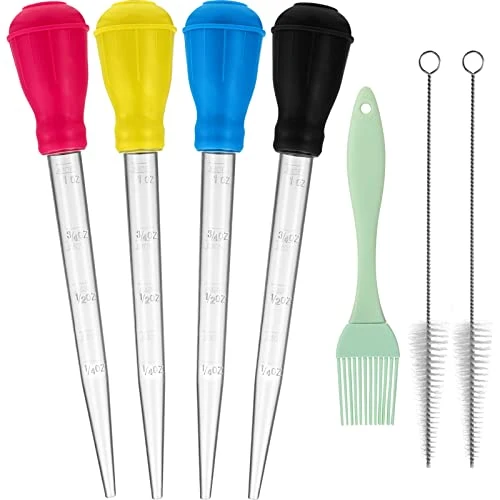 Versatile 7 Pcs Large Turkey Baster Set for Cooking with Basting Brush and Brush 7 Count Premium