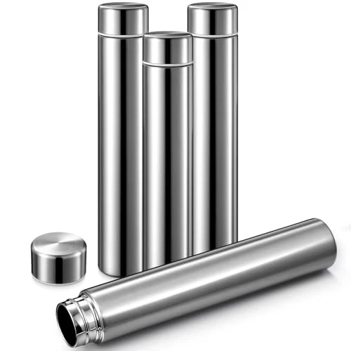 Certified 4 Pack Silver Slim Stainless Steel Water Bottle 8.8 oz 4 Count Official