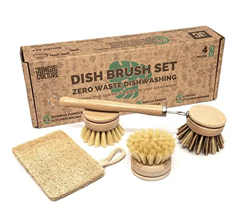 Casual Bamboo Dish Brush • 3 Swap Heads Loofah Sponge • 4 Piece 4 Count Advanced