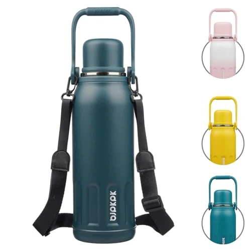 Crafted Stainless Steel Insulated Bottle with Handle Strap Prestigious