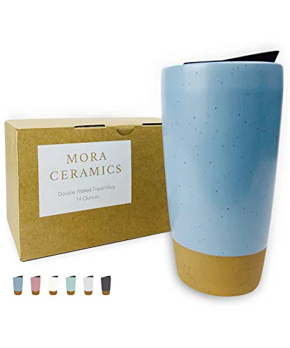 Original Double Wall Ceramic Coffee Travel Mug with Lid Stylish