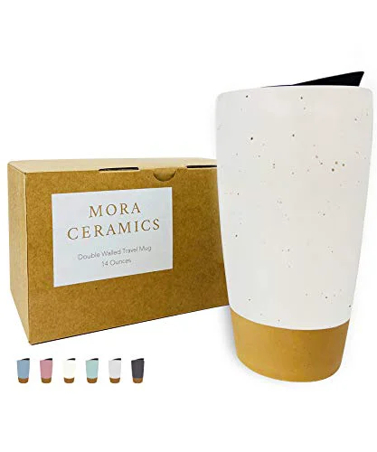 Quality Double Wall Ceramic Coffee Travel Mug with Lid Recyclable