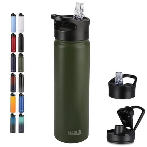 Fast Insulated Water Bottle 22 oz Double Wall Stainless Steel Water Bottle Wide Mouth with Straw Lid Spout Lid Keeps Cold or Hot Soft