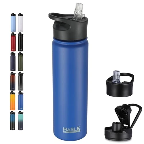 Long-Lasting Insulated Water Bottle 22 oz Double Wall Stainless Steel Water Bottle Wide Mouth with Straw Lid Spout Lid Keeps Cold or Hot Sophisticated