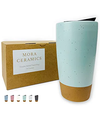 Original Double Wall Ceramic Coffee Travel Mug with Lid Organic