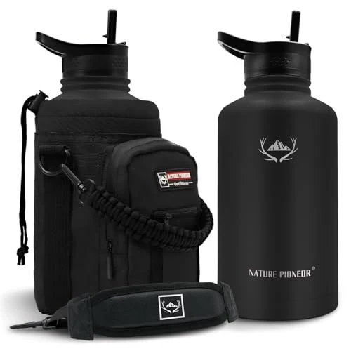 Sustainable 64 oz Insulated Water Bottle with Carrier Bag 3 Lids Reliable