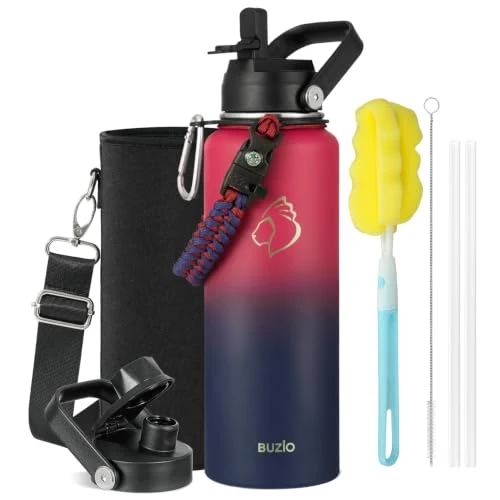 Excellent 40 oz Insulated Water Bottle with Paracord Handle Straw Spout Lids Authentic