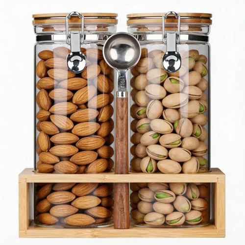 Innovative KKC Airtight Glass Nut Storage Jar with Spoon 5 Count Practical