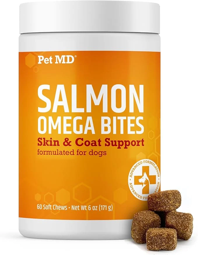 Functional Pet MD Salmon Omega Bites for Dogs - Skin and Coat Supplement with Omega 3 6 for Dogs Plus DHA EPA - Promotes Allergy Dry Skin Relief - 60ctAbout This Consistent