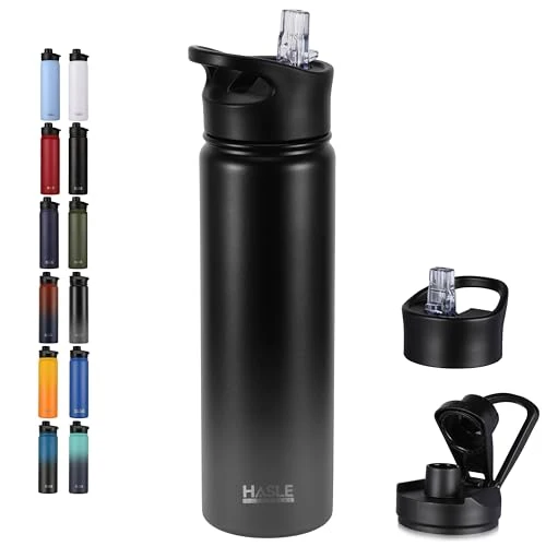 Casual Insulated Water Bottle 22 oz Double Wall Stainless Steel Water Bottle Wide Mouth with Straw Lid Spout Lid Keeps Cold or Hot Detailed