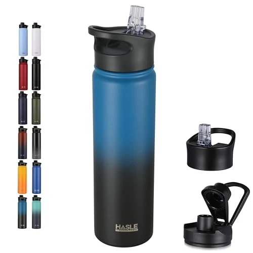 Crafted Insulated Water Bottle 22 oz Double Wall Stainless Steel Water Bottle Wide Mouth with Straw Lid Spout Lid Keeps Cold or Hot Fine