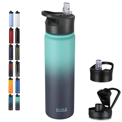 Environmentally Friendly Insulated Water Bottle 22 oz Double Wall Stainless Steel Water Bottle Wide Mouth with Straw Lid Spout Lid Keeps Cold or Hot Natural