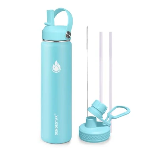 Comfortable Stainless Steel Wide Mouth Water Bottle 24oz Double Wall Vacuum Insulated Leak Proof Bottle with New Flex Straw Lid Spout Lid Refined