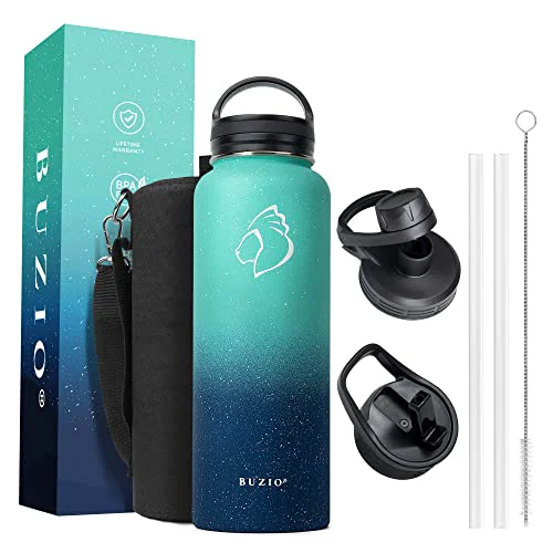 Comfortable 40oz Insulated Stainless Steel Water Bottle with Straw 3 Lids Long-Lasting
