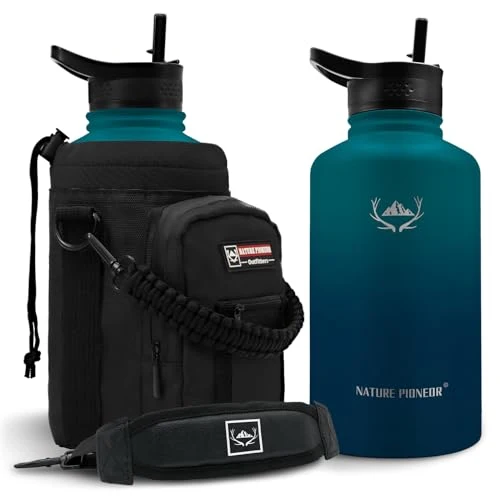 Specialty 64 oz Insulated Water Bottle with Carrier Bag 3 Lids Efficient