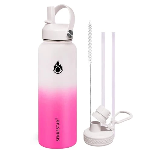 Consistent Stainless Steel Wide Mouth Water Bottle 40oz Double Wall Vacuum Insulated Leak Proof Bottle with New Flex Straw Lid Spout Lid Versatile