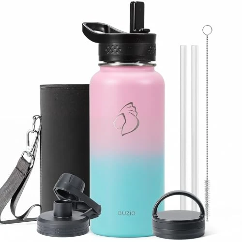 Relaxed 32 oz Water Bottle Insulated with Straw 3 Lids Sophisticated