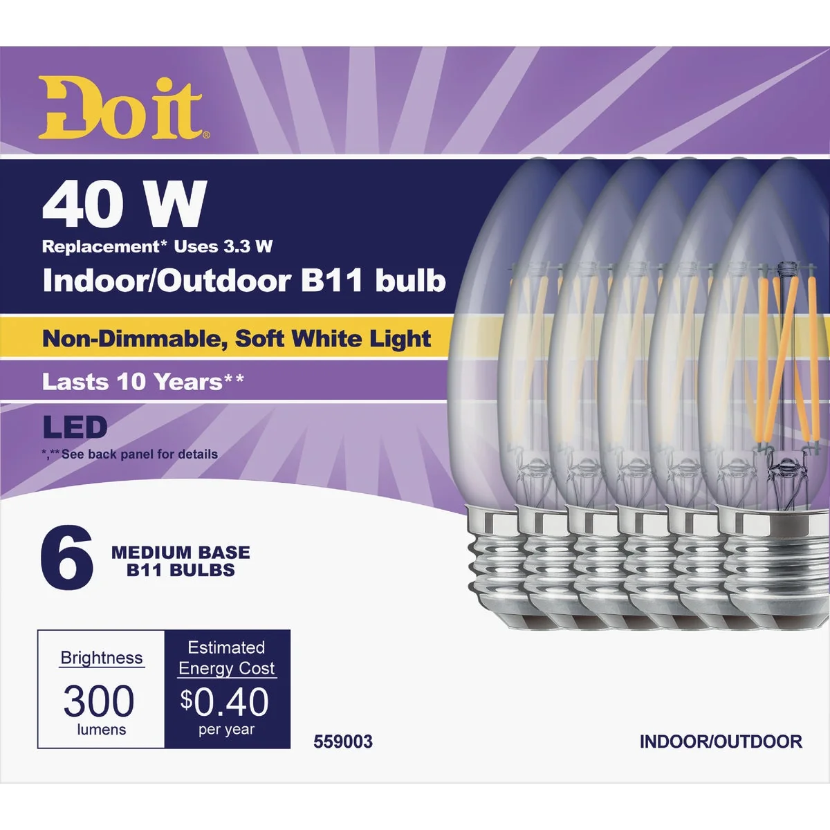 Clean Do it 40W Equivalent Soft White B11 Medium LED Decorative Light Bulb Title 20 6-Pack Convenient