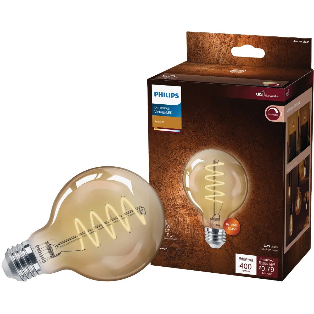 Relaxed Philips Vintage 60W Equivalent Amber G25 Medium LED Decorative Light Bulb World-Class