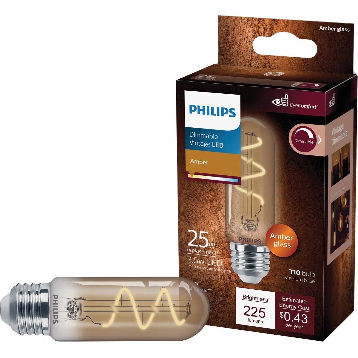 Expertly Made Philips Vintage 25W Equivalent Amber T10 Medium LED Decorative Light Bulb Next-Generation