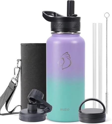 Fast 32 oz Water Bottle Insulated with Straw 3 Lids Expertly Made