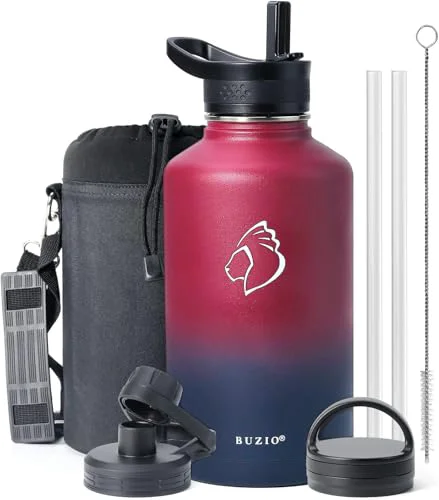 Safe 64 oz Water Bottle Insulated with Straw 3 lid and Carrying Pouch Casual