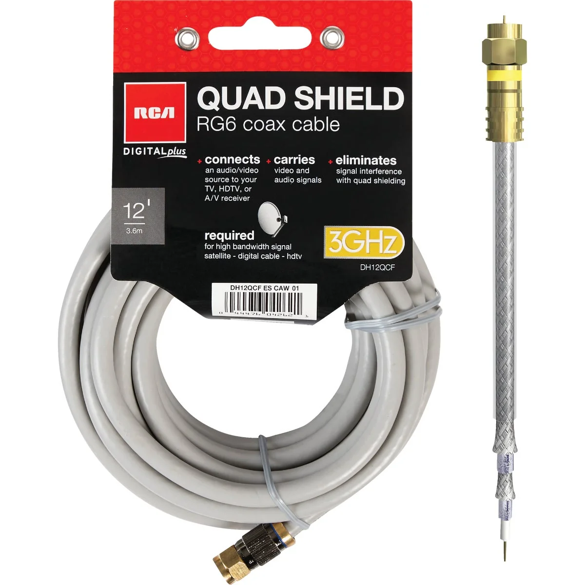User-Friendly RCA 12 Ft. Gray Quad RG6 Coaxial Cable Safe