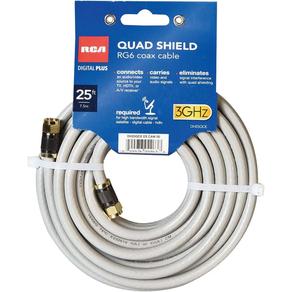 Environmentally Friendly RCA 25 Ft. Gray Quad RG6 Coaxial Cable Top-Quality