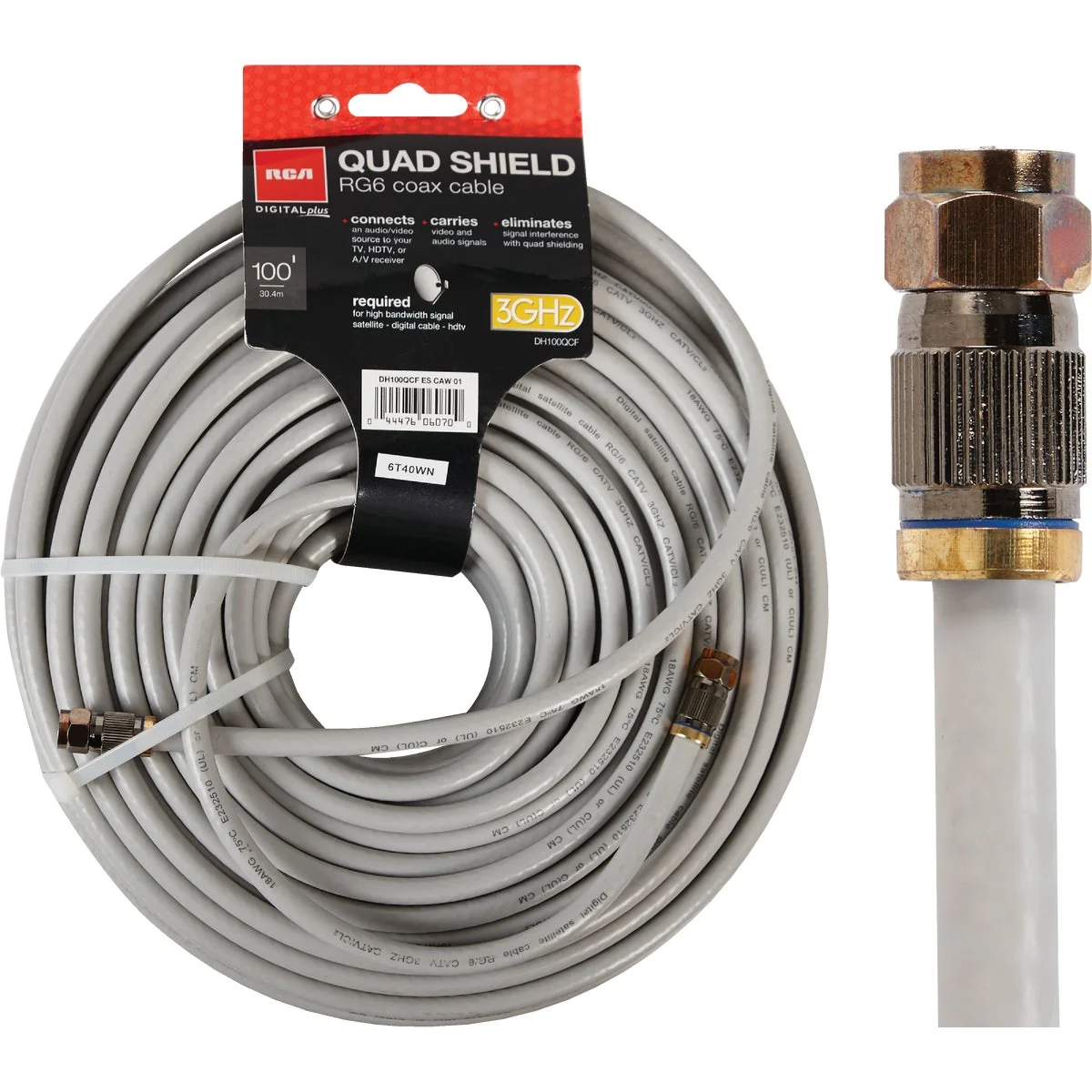 Modern RCA 100 Ft. White RG6U Quad Shield Coaxial Cable Pure