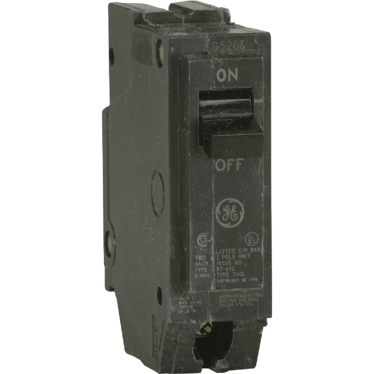 Clean GE THQL 50A Single-Pole Standard Trip Circuit Breaker Natural