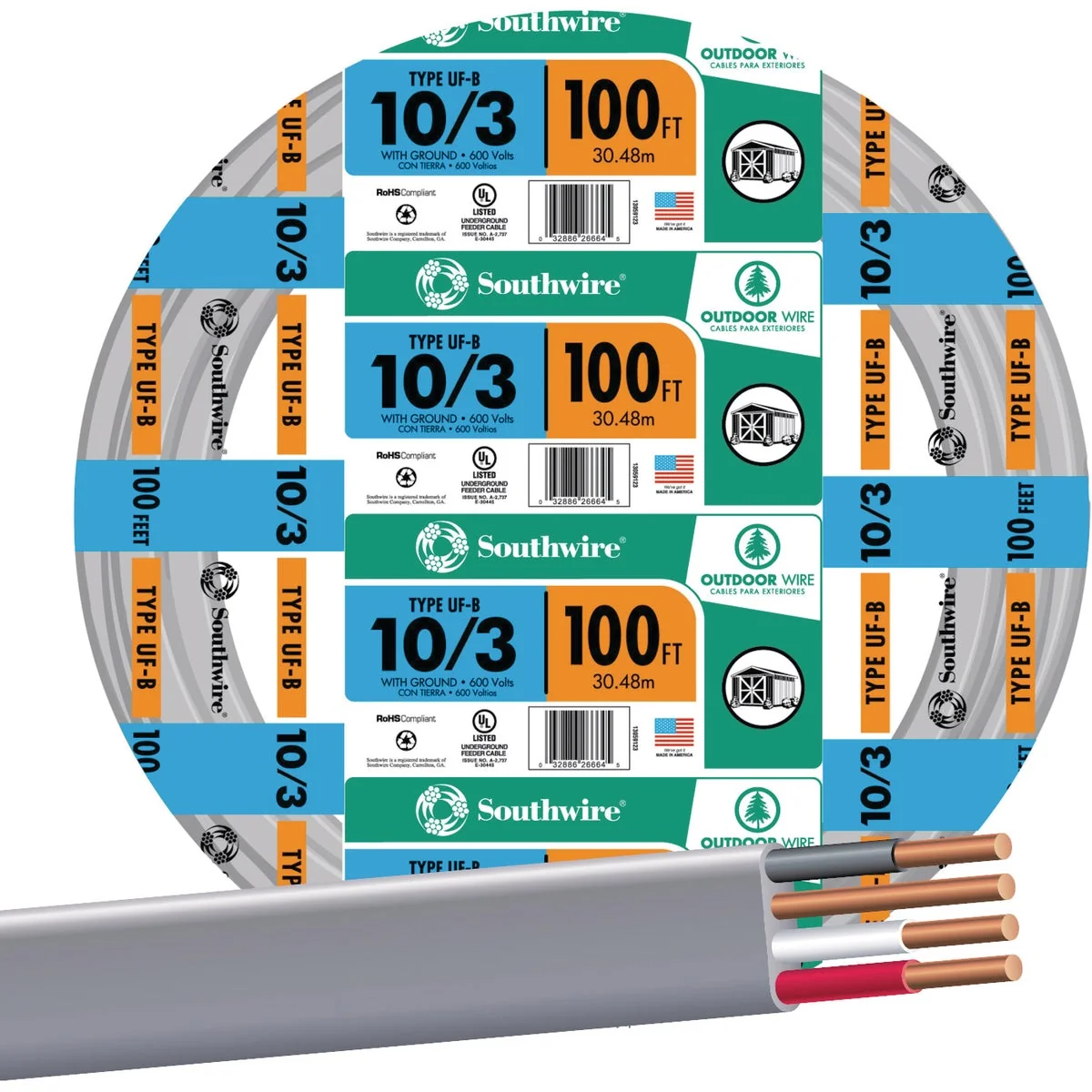 Easy-to-Use Southwire 100 Ft. 10 AWG 3-Conductor UFW G Electrical Wire Secure
