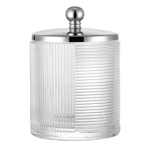 High-Grade Clear Transparent Apothecary Ribbed Geometric Etched Glass Jar W Advanced