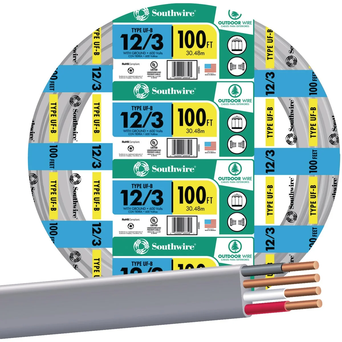 Authentic Southwire 100 Ft. 12 AWG 3-Conductor UFW G Electrical Wire Prestigious
