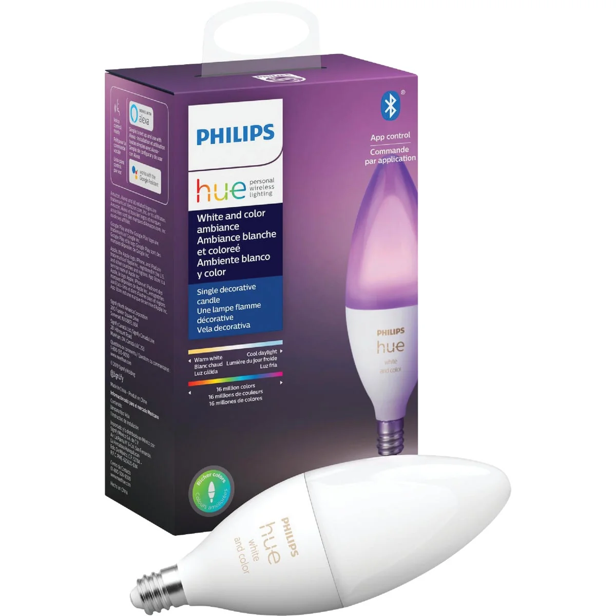 Healthy Philips Hue White Color Ambiance 40W Equivalent B39 Candelabra LED Decorative Light Bulb Optimized