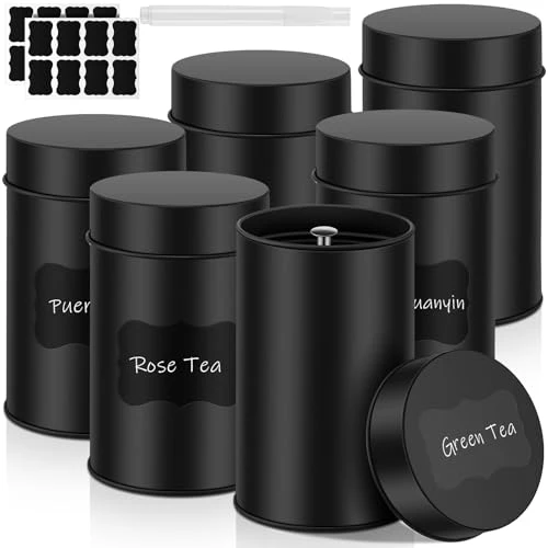Genuine 6 Pcs Tea Tin Canisters 16oz Metal Storage with Airtight Double Lid 6 Count Official