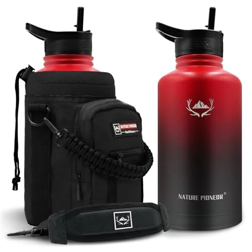 Refined 64 oz Insulated Water Bottle with Carrier Bag 3 Lids Trusted