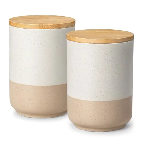 Specialty Sabine Large Ceramic Canister Set with Airtight Wood Lids 2 Count Original