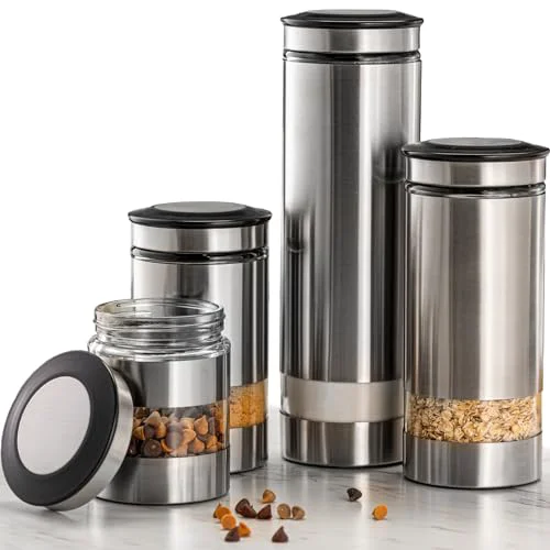 Elegant Airtight Glass Canister Set of 4 with Stainless Steel Sleeve for Kitchen Counter 4 Count Enhanced