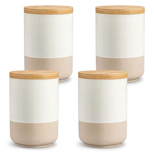 Efficient Sabine Ceramic Canister Set with Airtight Wood Lids 4 Count Next-Generation