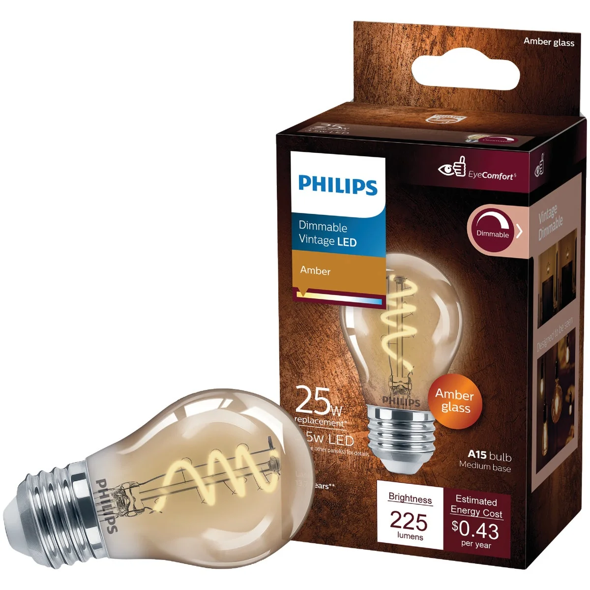 Easy-to-Use Philips EyeComfort 25W Equivalent Amber A15 Medium Dimmable Vintage LED Light Bulb Efficient