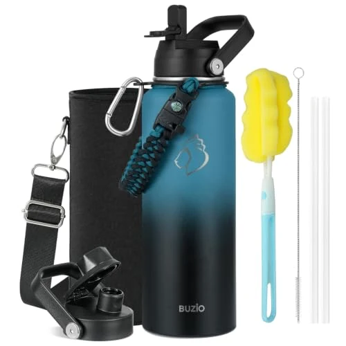 Long-Lasting 40 oz Insulated Water Bottle with Paracord Handle Straw Spout Lids Reusable