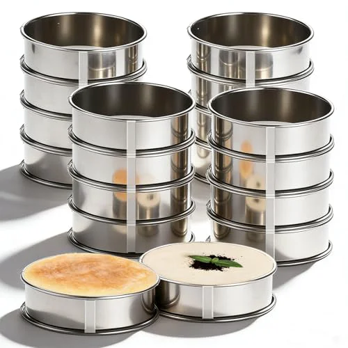 Proven 16packs English Muffin Rings Crumpet Rings 4 Inch Stainless Steel Double Rolled Tart Ring Nonstick Metal Round 4'' Ring Molds for Baking Cookies 16 Count Original
