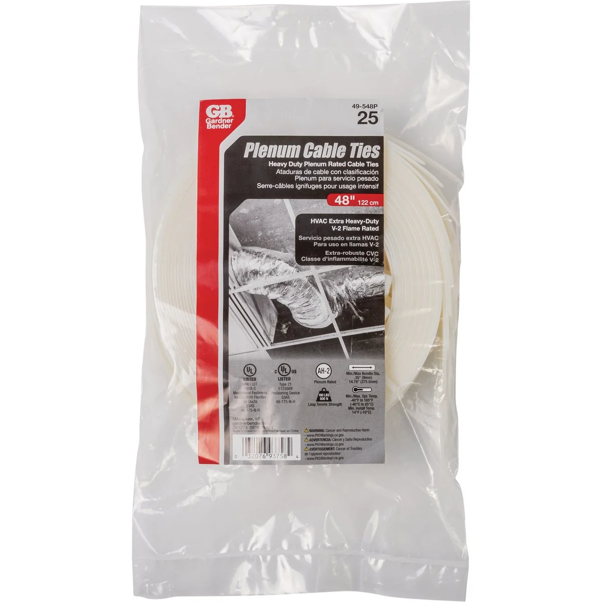 Solid Gardner Bender 48 In. x 0.35 In. Natural Plenum Cable Tie 25-Pack Fine Crafted