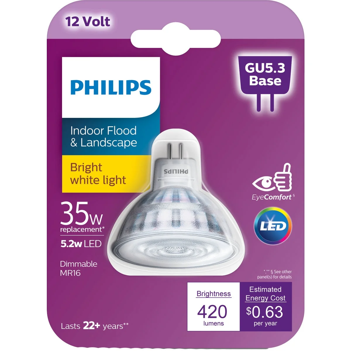 Fast Philips 35W Equivalent Bright White MR16 GU5.3 LED Spotlight Light Bulb Secure