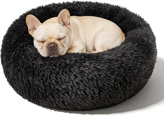 Outstanding Dog Calming Beds for Medium Large Dogs - Round Donut Washable Puppy Dog Bed Anti-Slip Faux Fur Fluffy Donut Cuddle Anxiety Cat Pet Bed 28'' Black About ThisOverview Premium